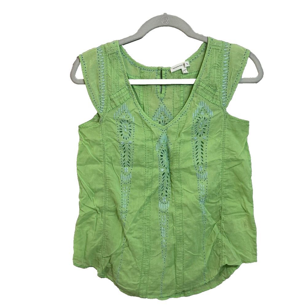 Meadow Rue Anthropologie Eyelet Green Cotton Top Summer Size 6